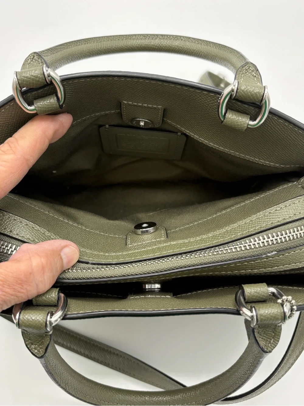 Coach Olive Green Pebbled Leather Satchel with Brown Signature Canvas Wallet Set